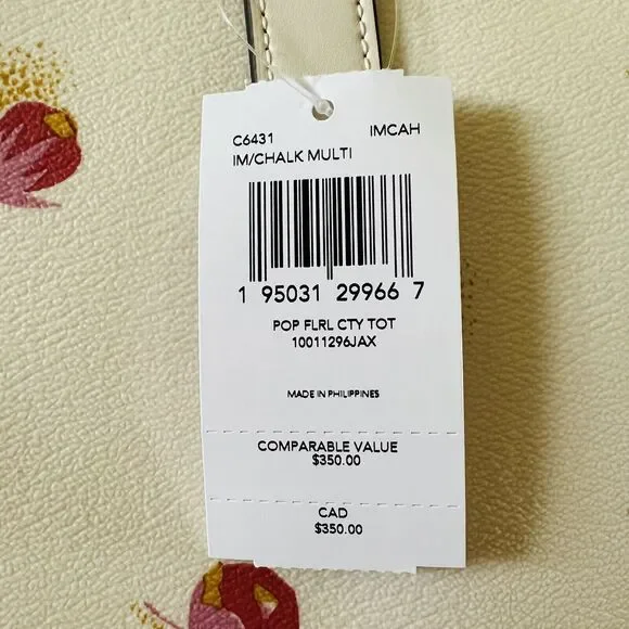 COACH Chalk Multi Poppy Floral City Tote Bag - Picture 11 of 11